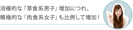 消極的な「草食系男子」増加につれ、積極的な「肉食系女子」も比例して増加！